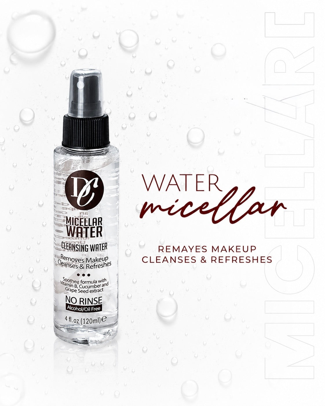 Micellar Water | Gentle Makeup Remover with Vitamin B, Cucumber & Grape Seed Extract